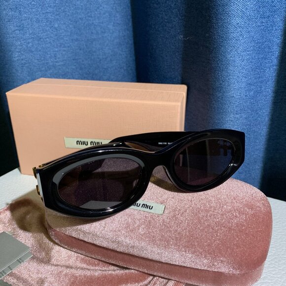 Miu Miu Black Oval Sunglasses with Case - Picture 3 of 10